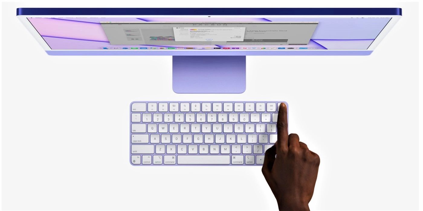 Apple M1 iMac banner showcasing Magic Keyboard Touch ID feature