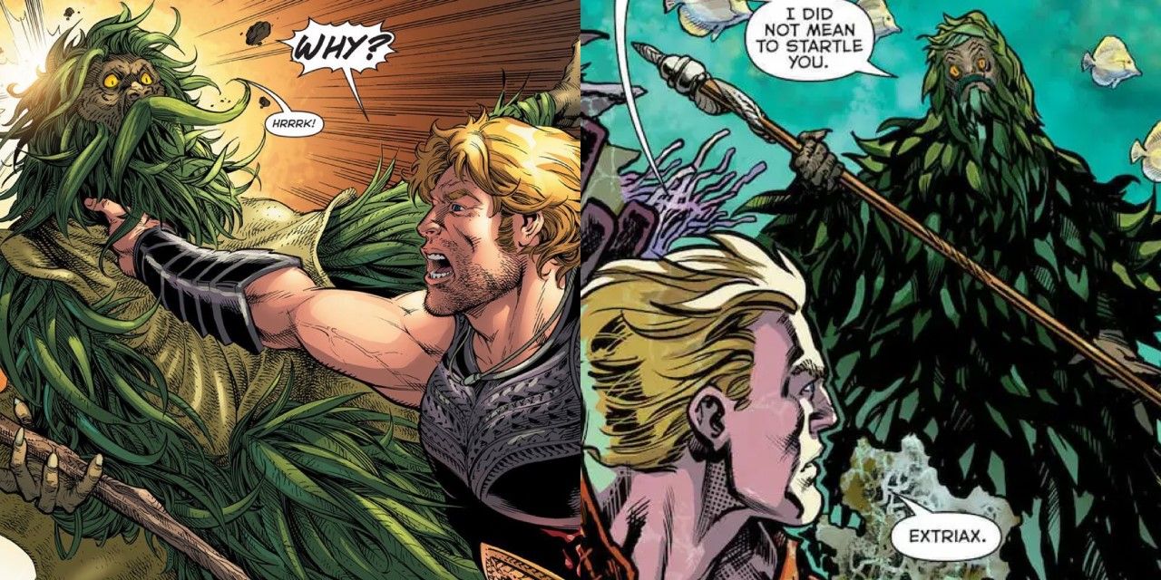 Split image of Aquaman and Extriax DC comics