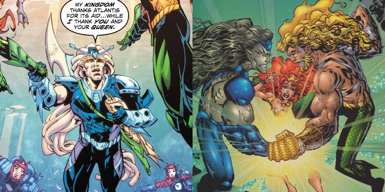 Split screen of Aquaman and Noble DC Comics
