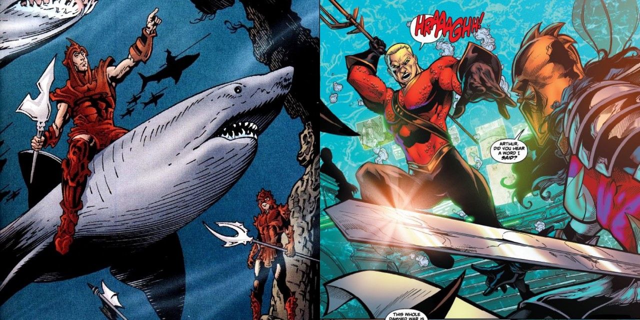 Split screen of Aquaman and Rodunn DC Comics