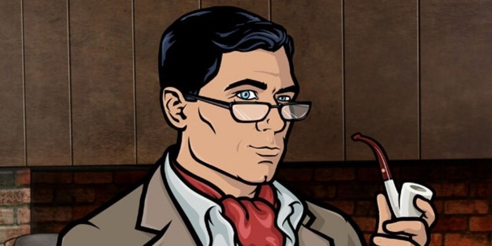 Archer wearing glasses and holding a pipe.