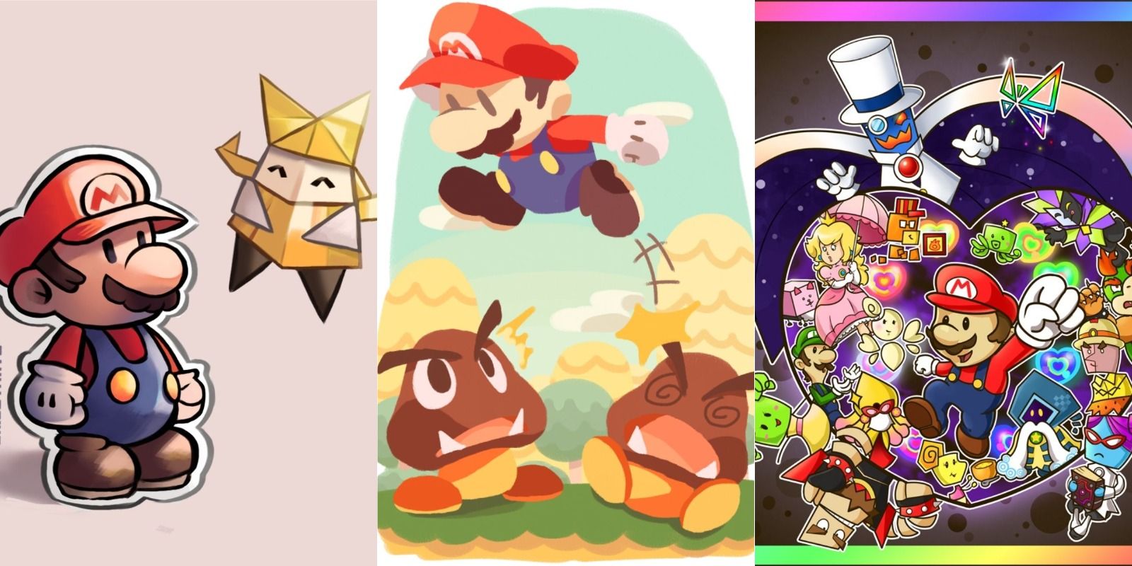 3 pieces of Fan art depicting numerous characters from the Paper Mario series