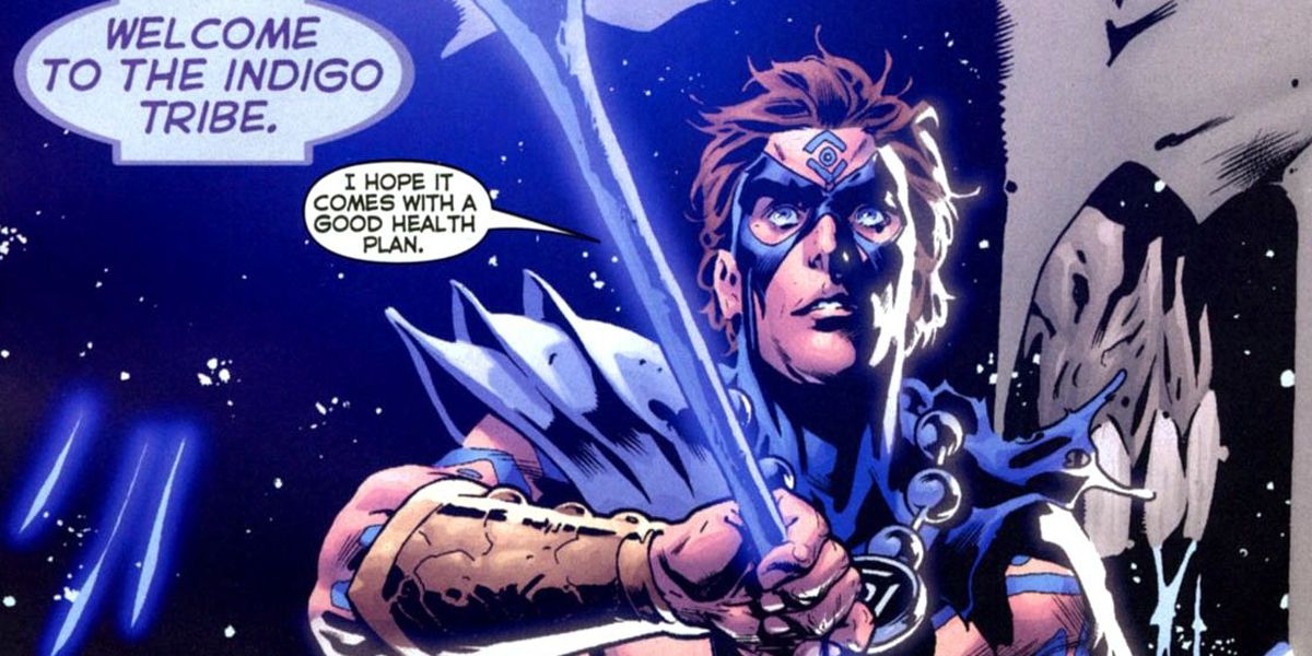 Atom accepting the Indigo Power Ring in DC Comics