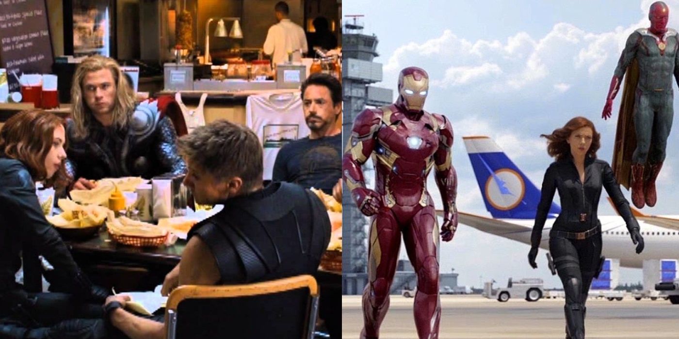 Avengers eating schawarma and team iron man at the airport fight