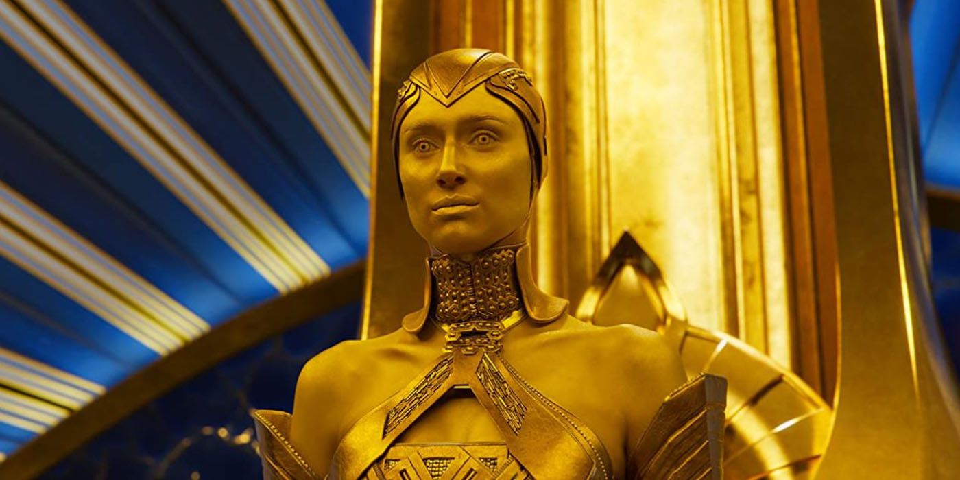 Ayesha on her throne in Guardians of the Galaxy Vol 2