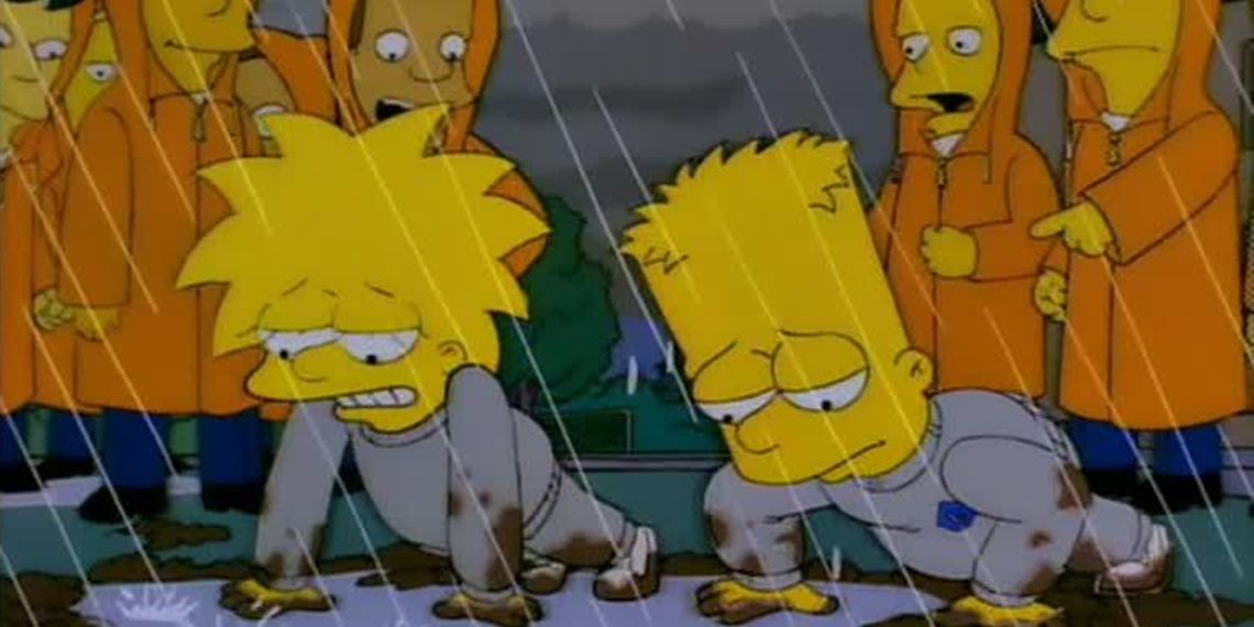 Bart and Lisa in military school in The Simpsons