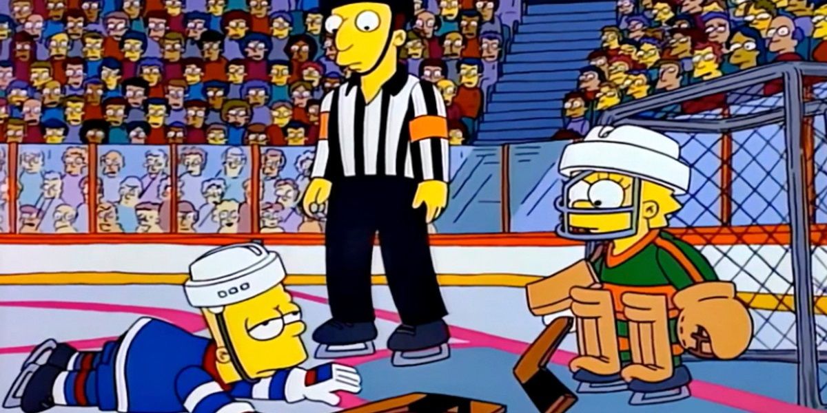 Bart and Lisa playing ice hockey in The Simpsons