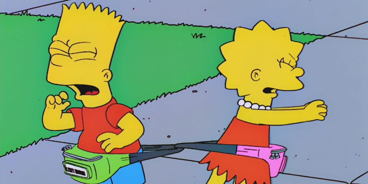 Bart and Lisa's fannypacks get tangled in The Simpsons