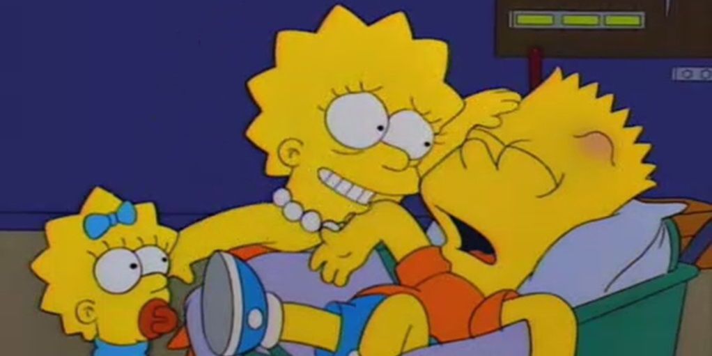 Bart in a wheelbarrow in The Simpsons