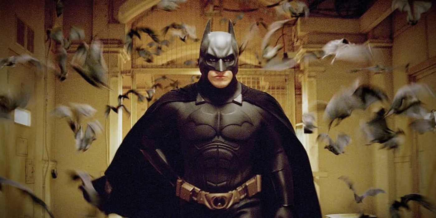 Batman Begins scene where Christian Bale's Batman calls a swarm of bats