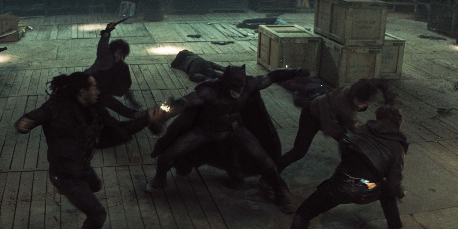 Batman fighting KGBeast's forces AKA the warehouse scene in Batman V Superman Dawn Of Justice