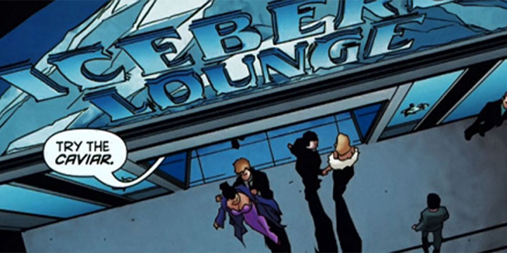 Revelers outside the Iceberg Lounge in DC comics