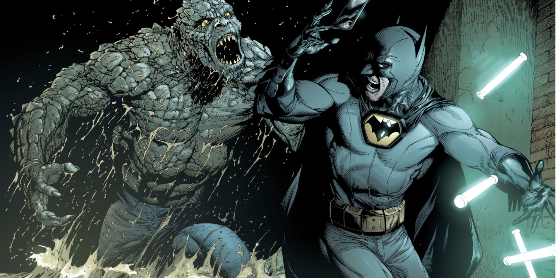 Batman getting jumped by Killer Croc in Earth One Vol. 2