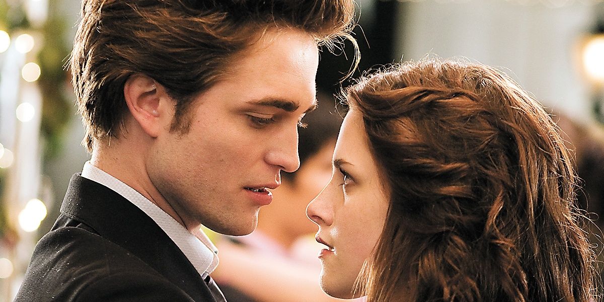Edward and Bella looking into each other's eyes at prom in Twilight