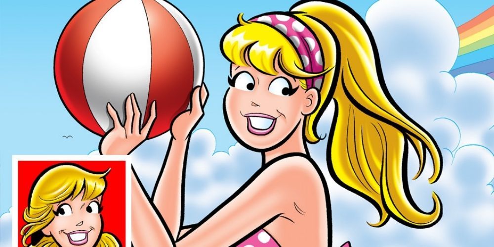 Betty Cooper playing with a ball at the beach in Archie comics
