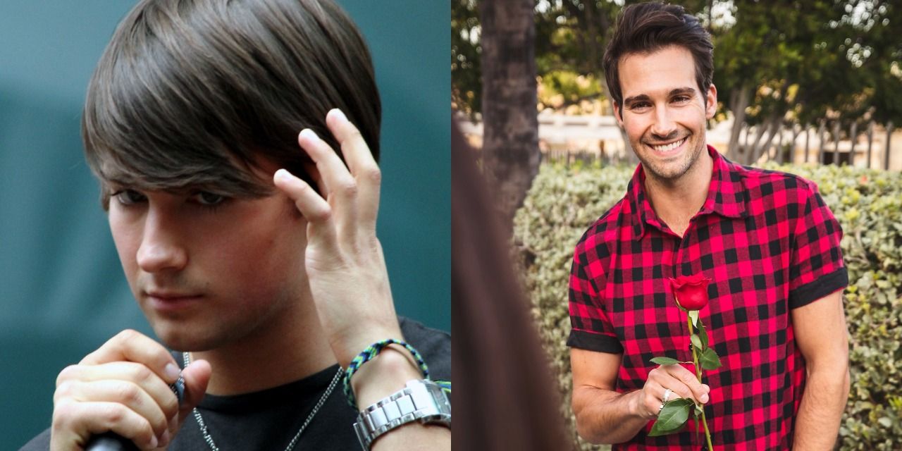 Split image of James Maslow in Big Time Rush and posing in his personal life