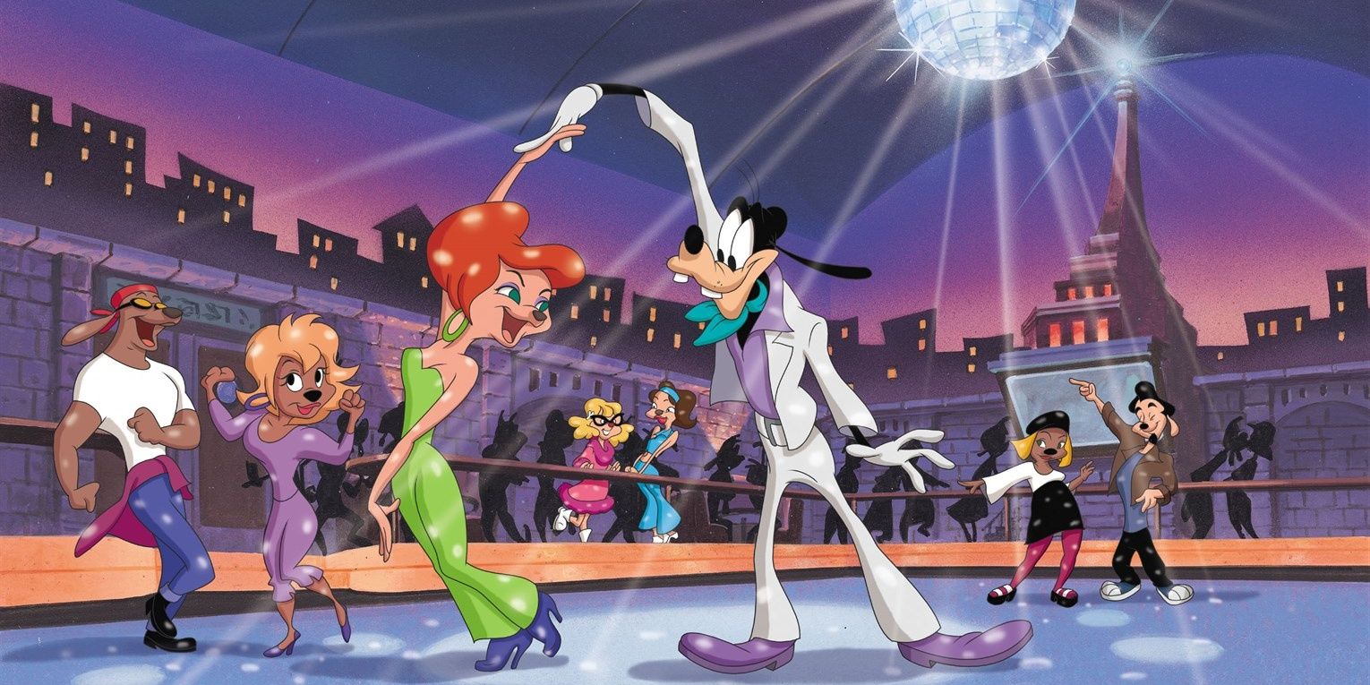 Goofy and other characters disco dancing in An Extremely Goofy Movie.