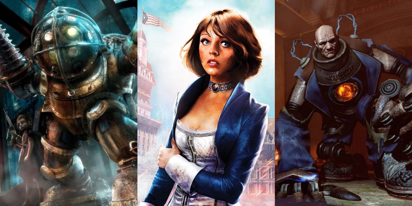 Main image with a Bioshock Big Daddy, Elizabeth, and a Handyman