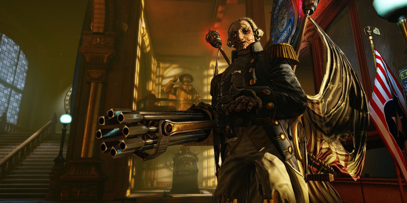 A stylish Motorized Patriot in the Hall of Heroes in Bioshock: Infinite