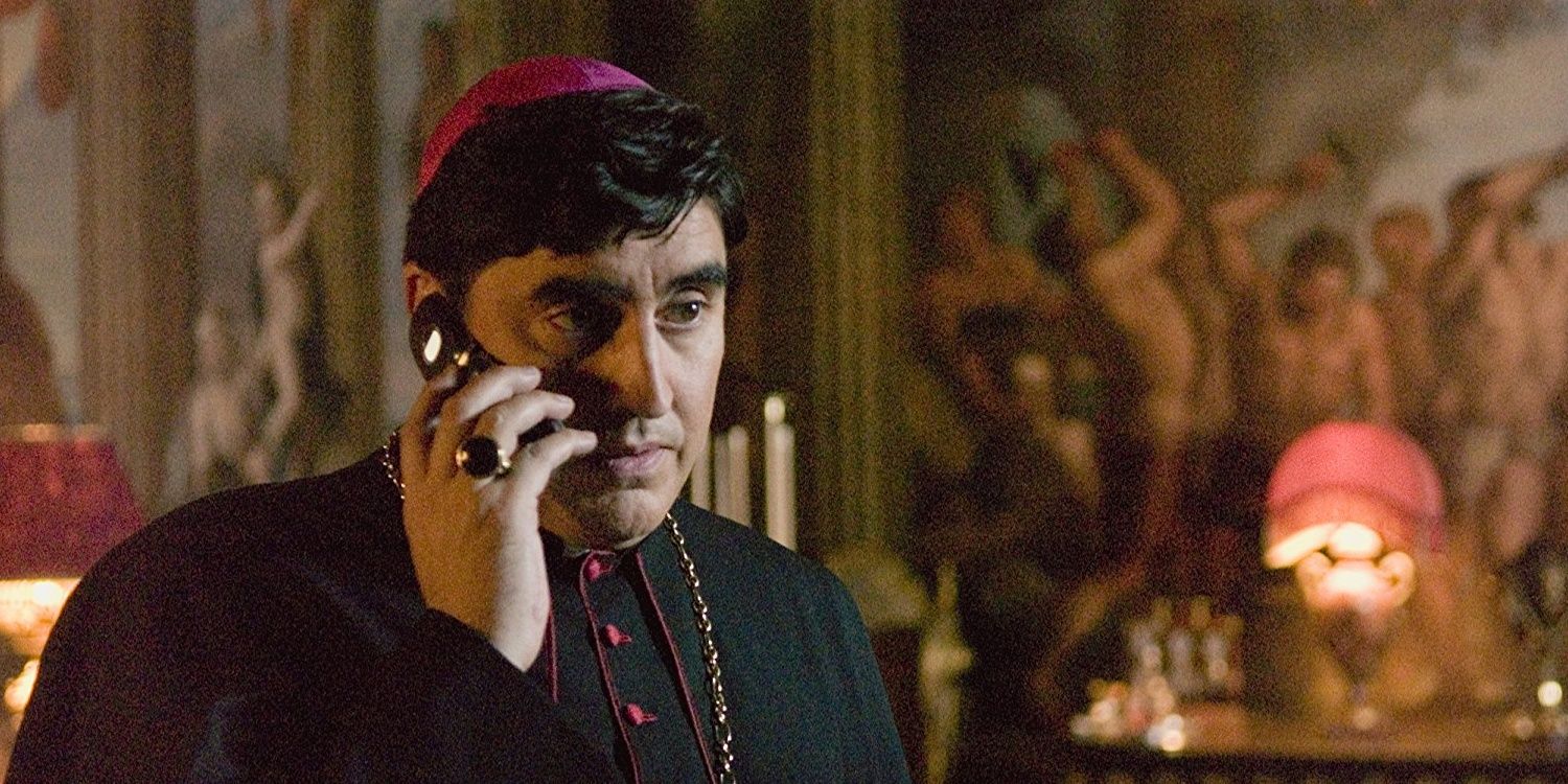 Bishop Aringarosa taking a phone call in The Da Vinci Code