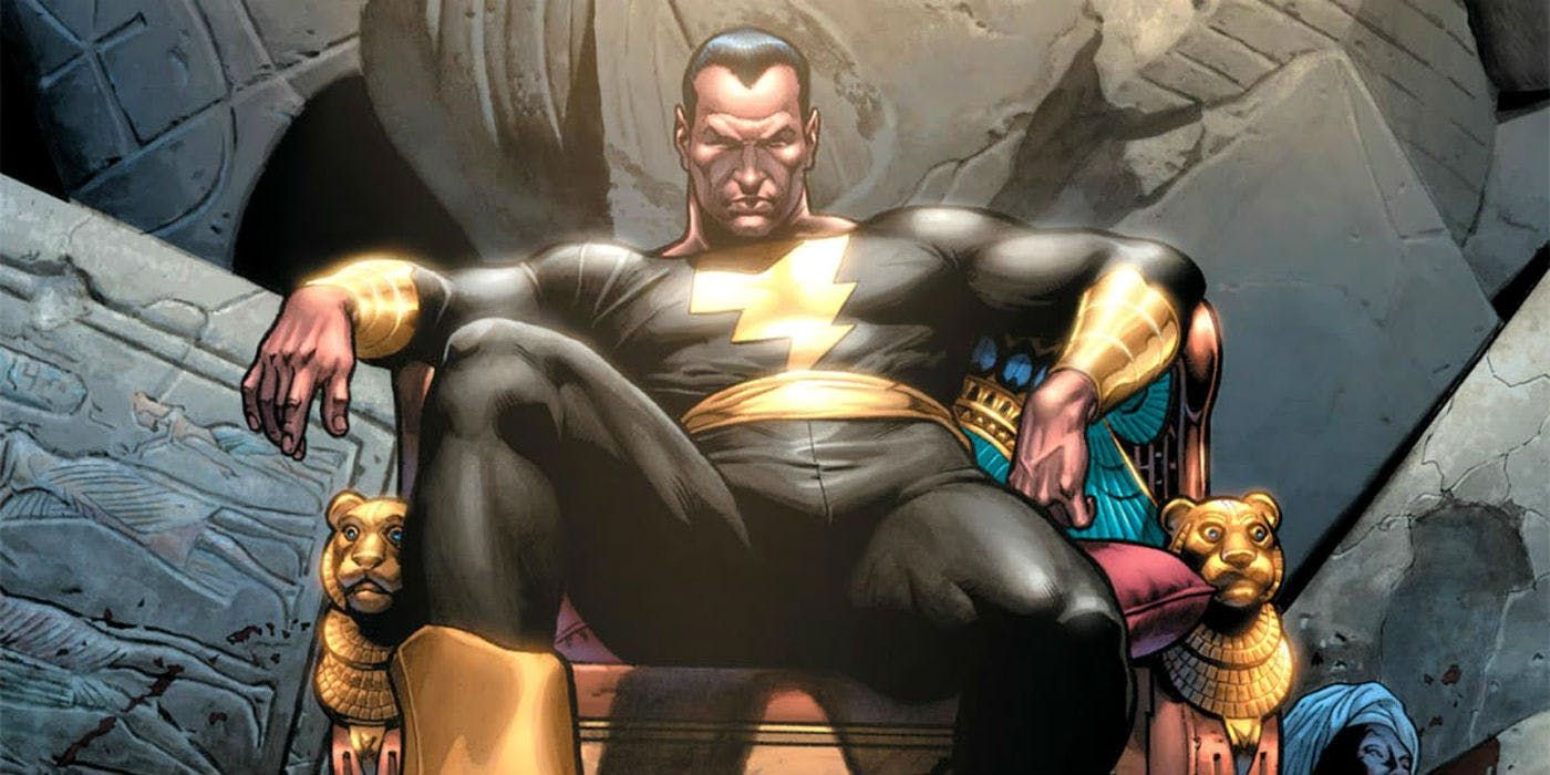 Black Adam sits on a throne in DC comics