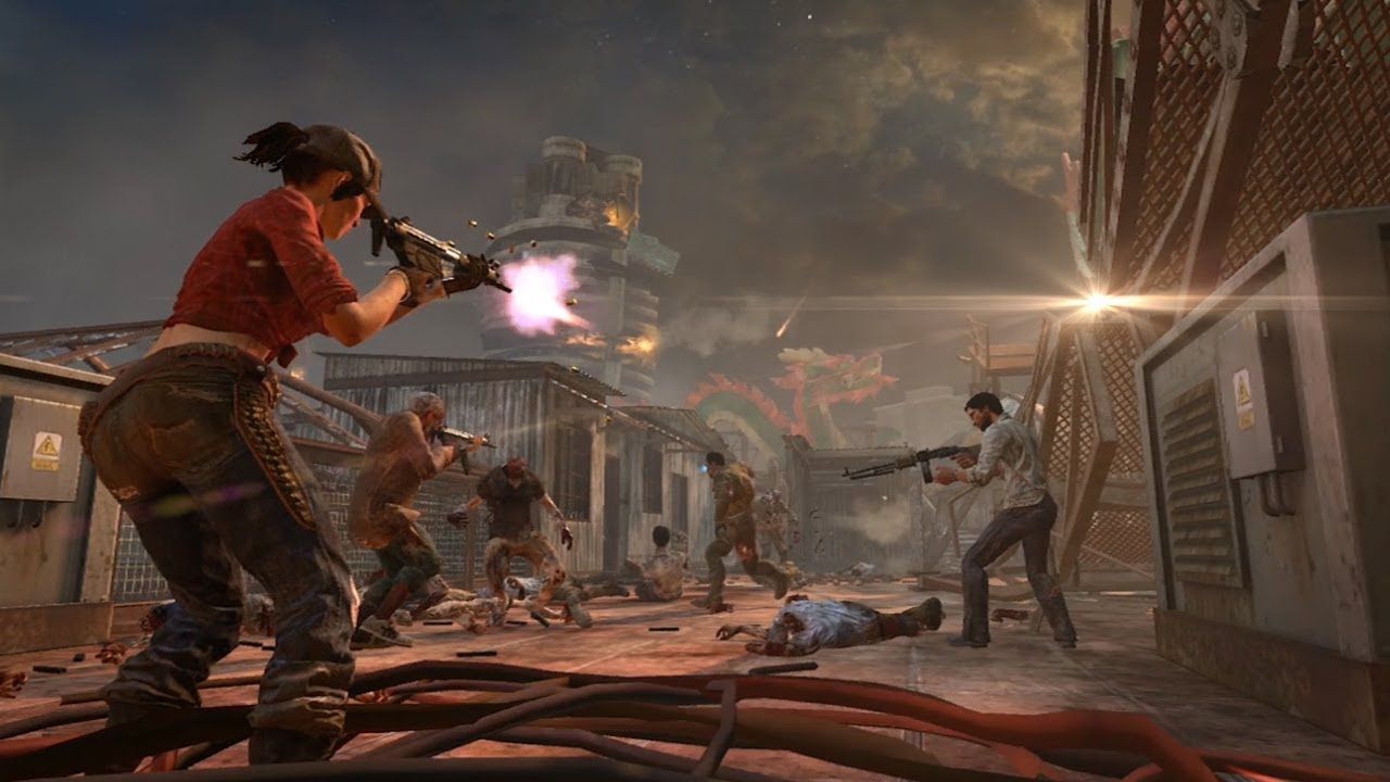 One of the rooftop sections of Call of Duty Black Ops II's Die Rise zombies map.