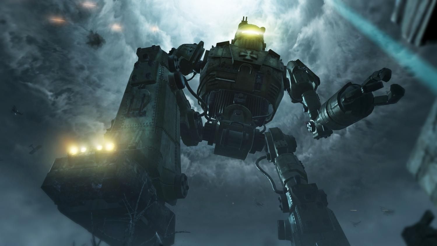 A giant robot in Call of Duty Black Ops II's Origins zombies map.