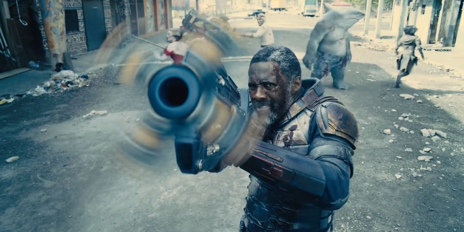 Bloodsport firing his blaster in The Suicide Squad