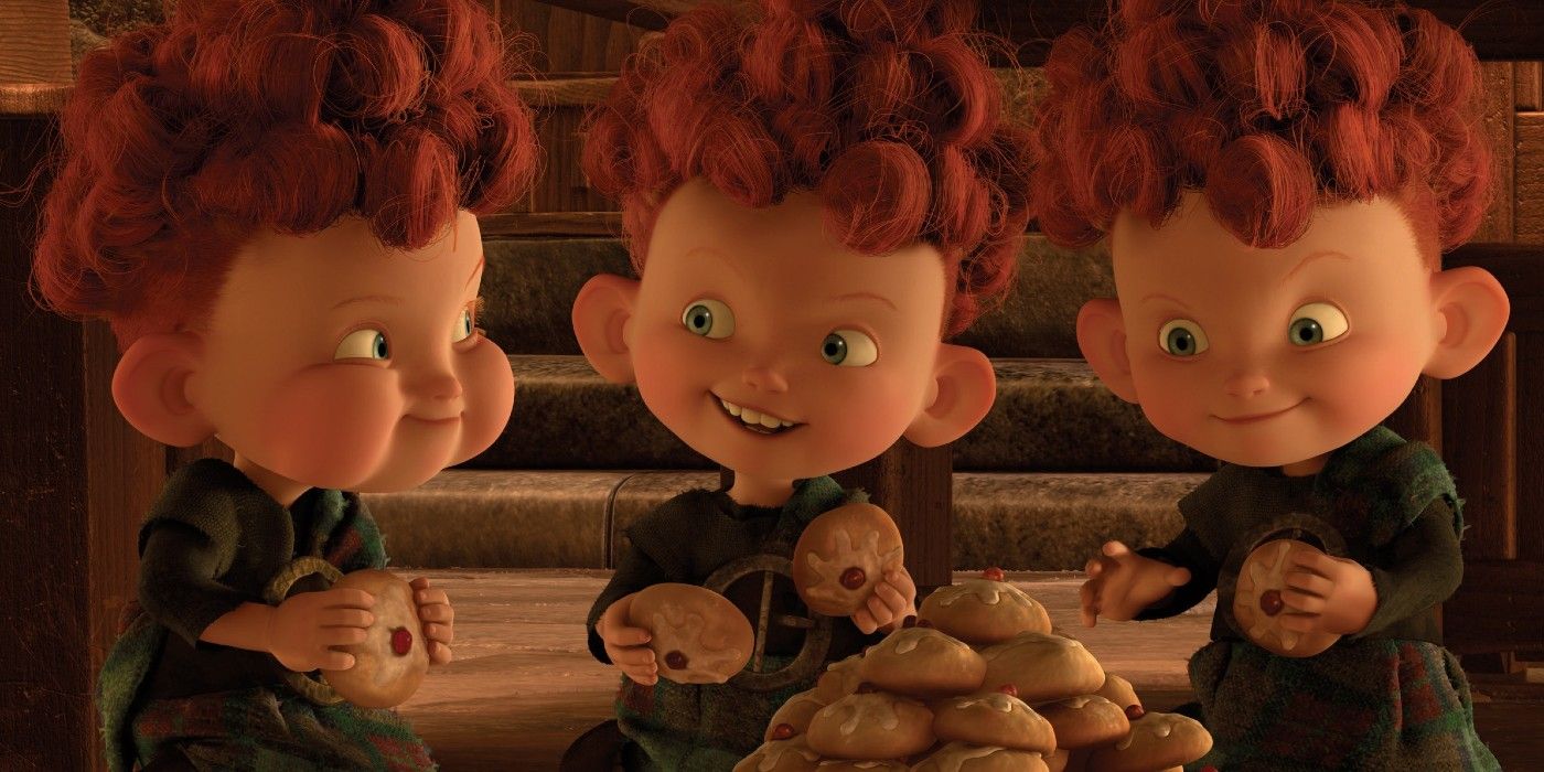 THe triplets eating Empire biscuits in Brave