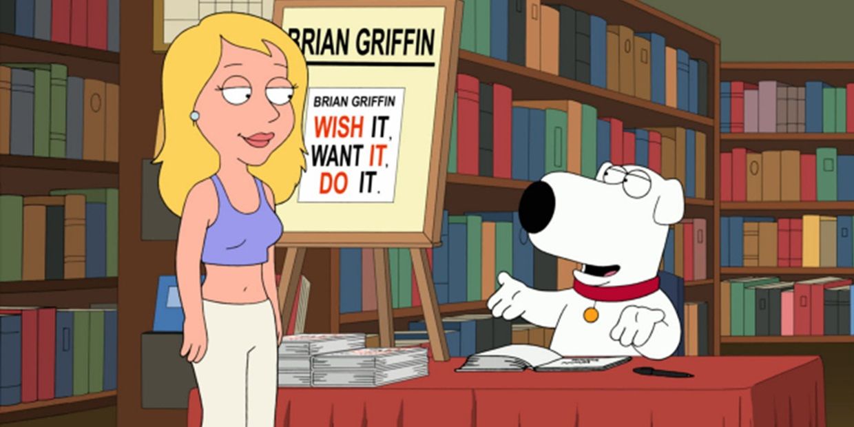 Brian promoting his self-help book in Family Guy