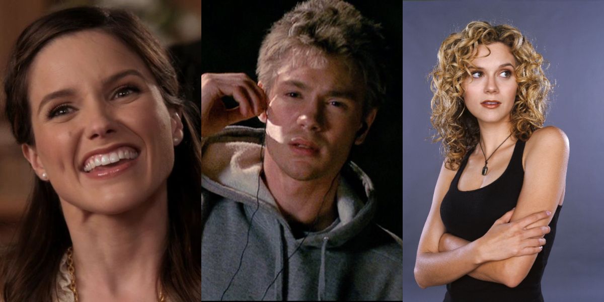 Split image of Brooke, Lucas, and Peyton on One Tree Hill