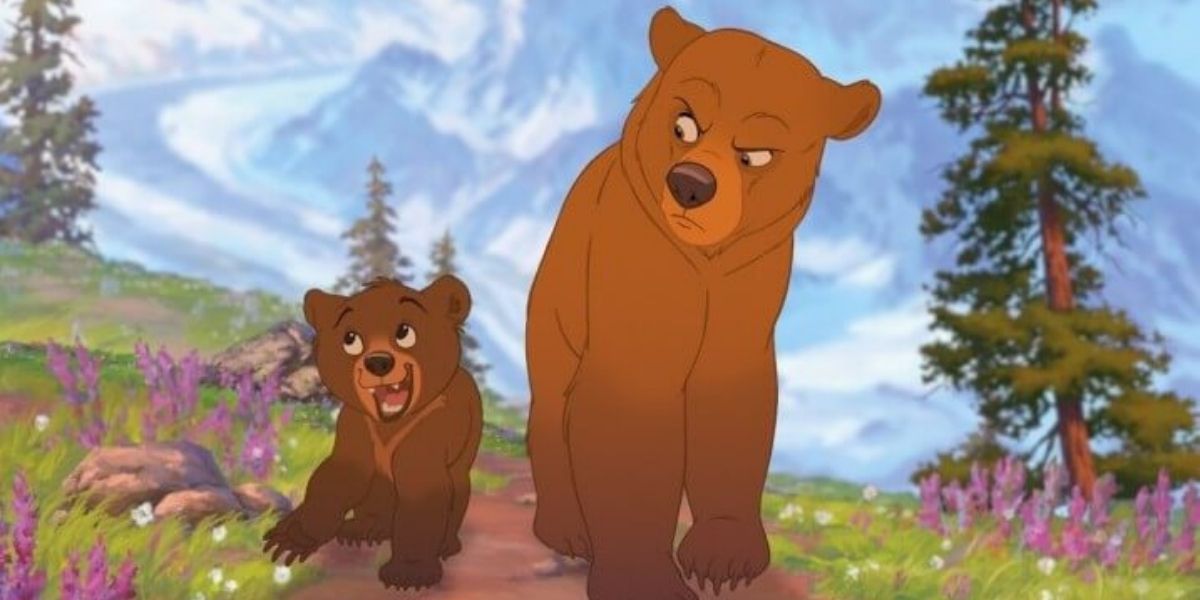 Kenai as a bear walking with bear cub Koda 