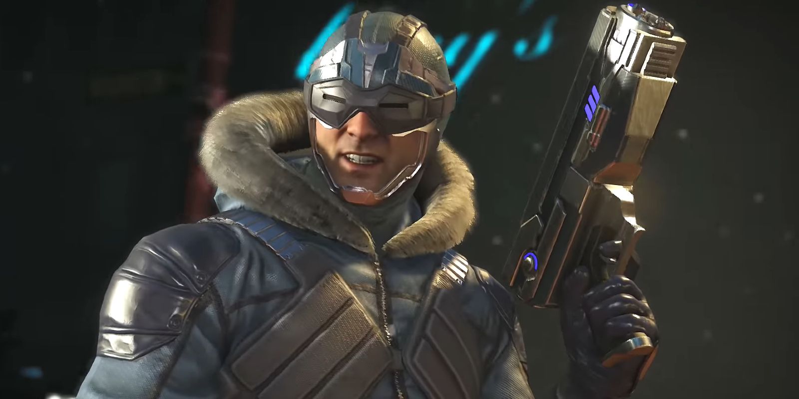 Captain Cold in Gotham City with his cold gun in Injustice 2