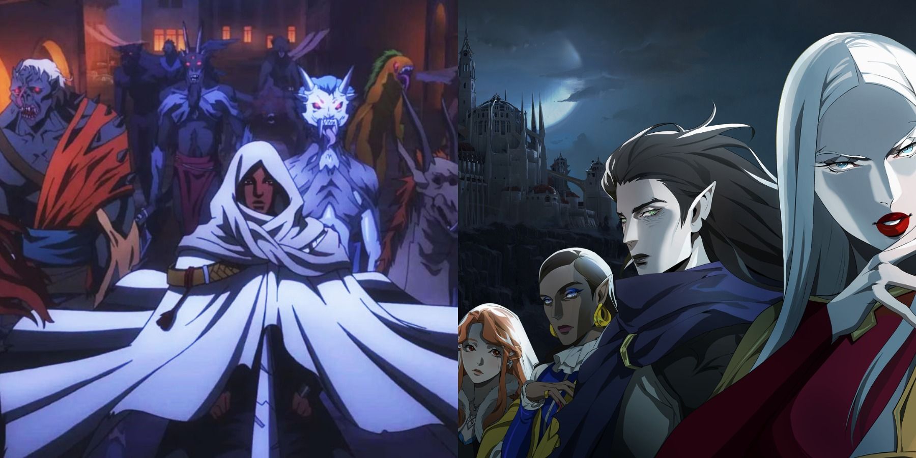 Isaac and his demon army and the Council of Sisters in Castlevania season 3