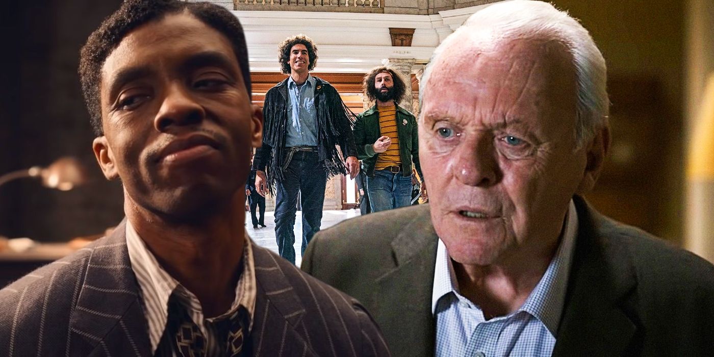 Chadwick Boseman in Ma Rainey's Black Bottom, Anthony Hopkins in The Father, Sacha Baron Cohen and Jeremy Strong in Trial of the Chicago 7