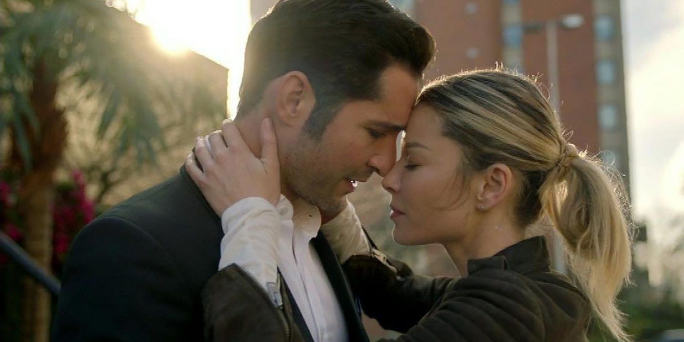 Chloe and Lucifer lean on each other.