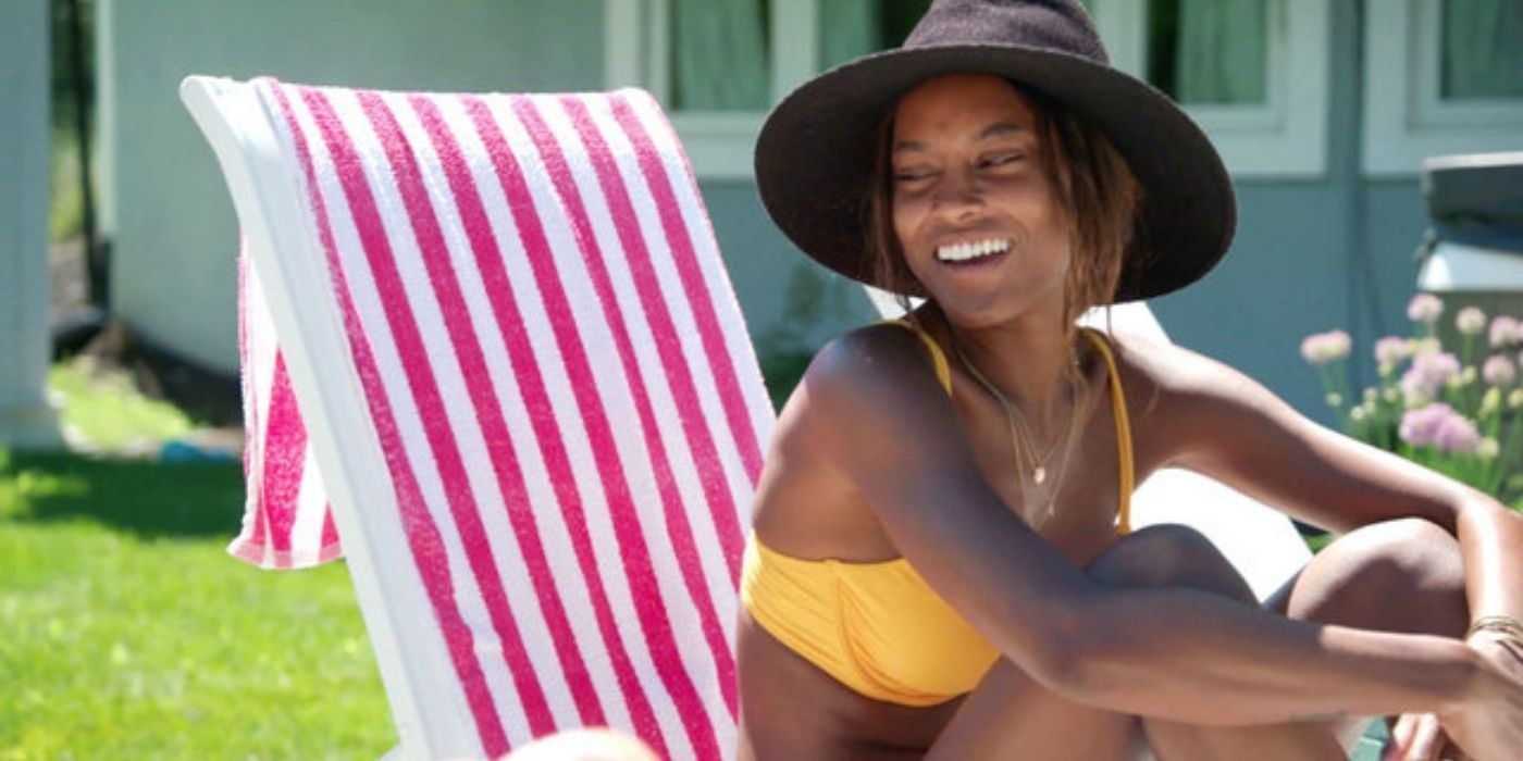 Ciara laughing by the pool on summer house