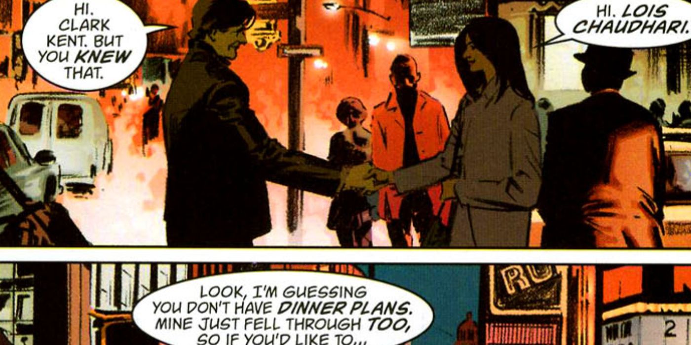 Clark Kent shaking hands with Lois Chaudhari in Superman: Secret Identity 