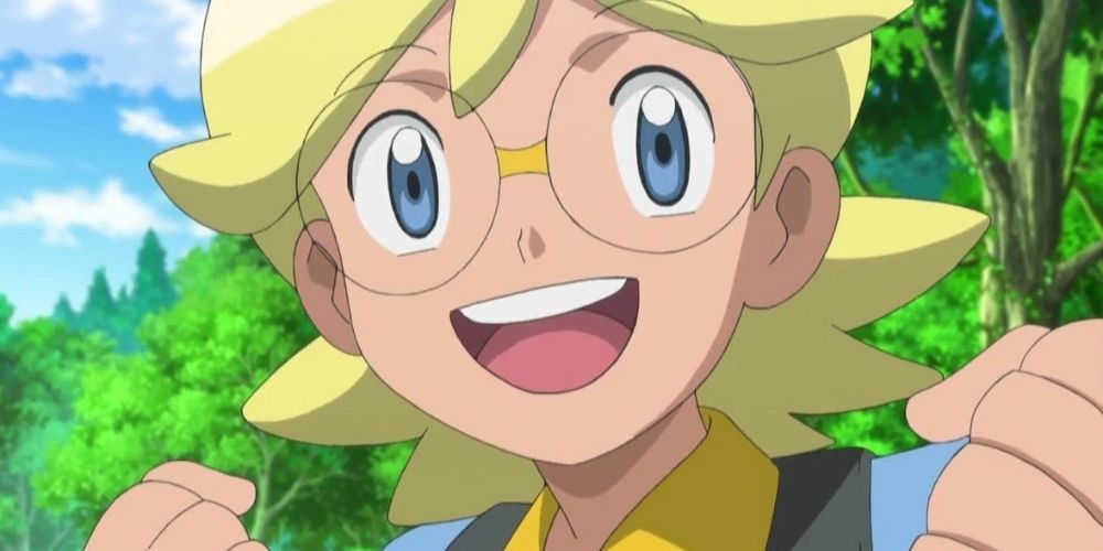 Clemont celebrating a victory in the Pokémon anime