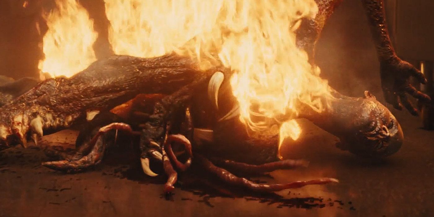 The alien parasite in The Thing is burned to death with a flamethrower