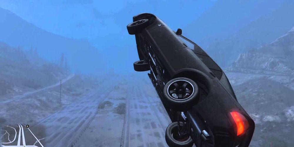 A car hovers above ground with the low gravity cheat