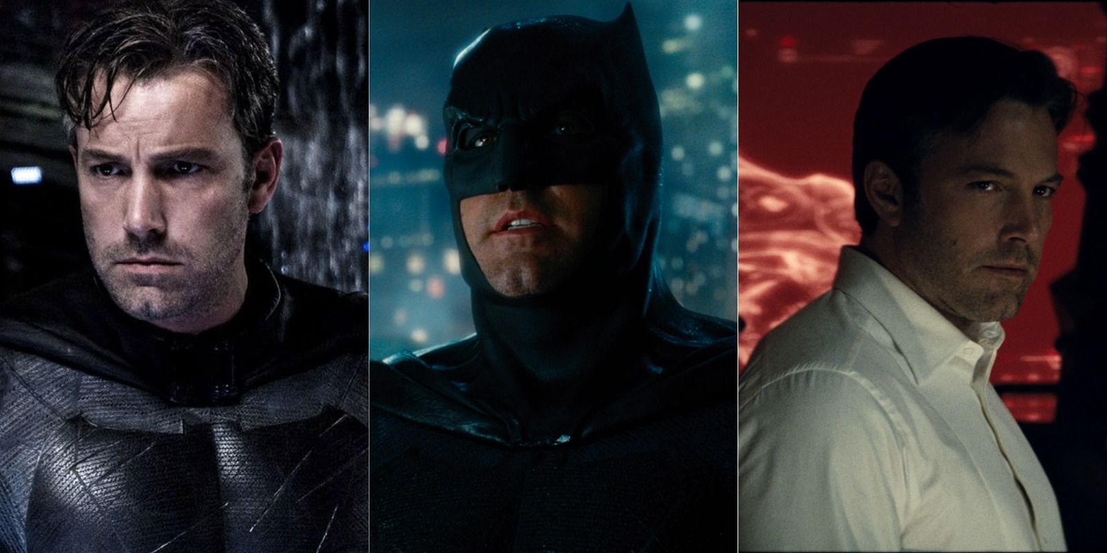 Split image of Ben Affleck as Batman and Bruce Wayne