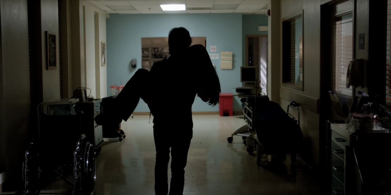 Damon takes Elena home from the hospital in The Vampire Diaries.