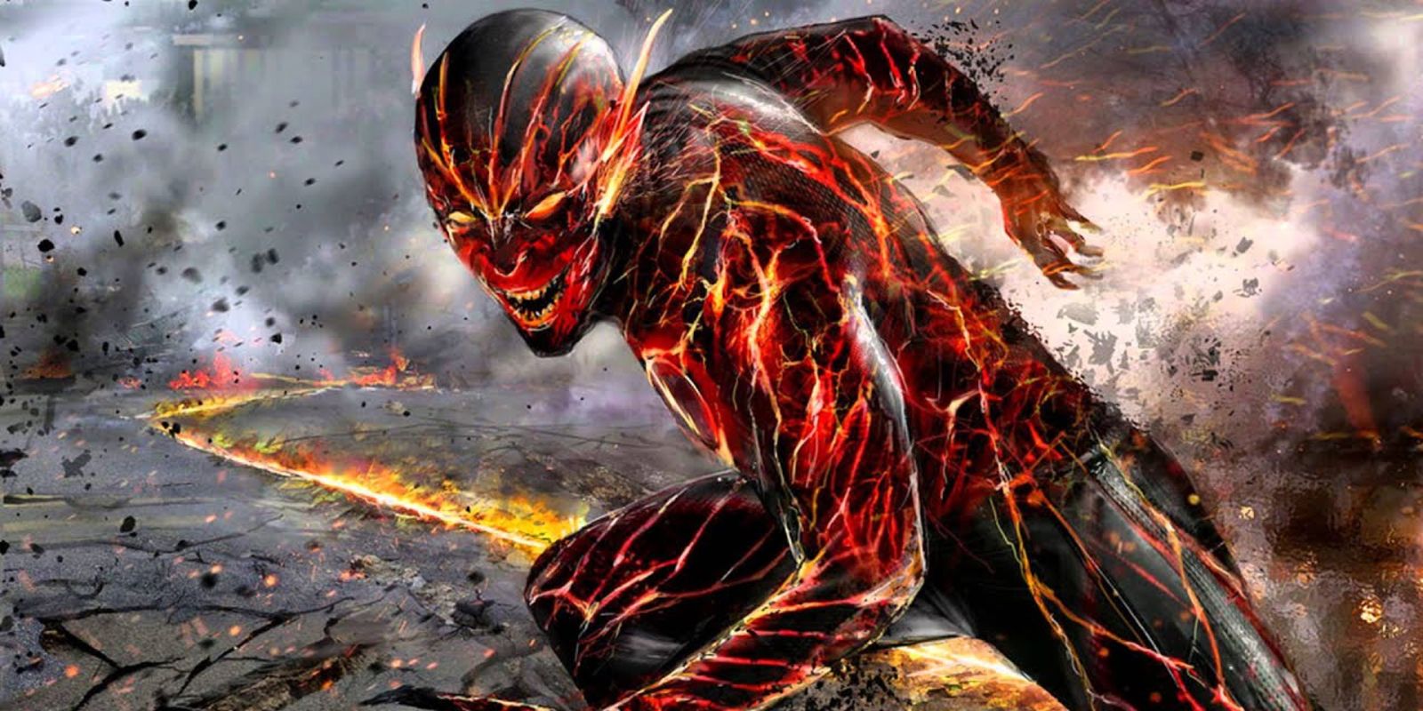 Daniel West's Reverse Flash Speeding With Fiery Trail - DC Comics