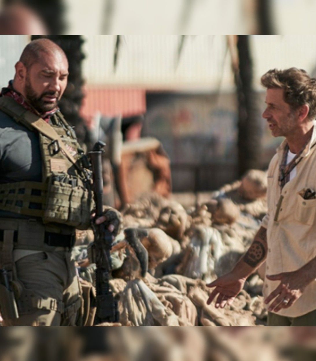 Dave Bautista and Zack Snyder Army of the Dead set vertical