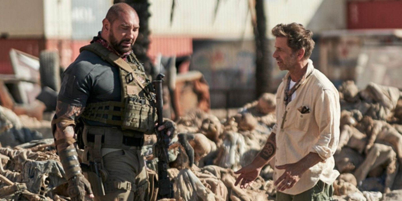 Dave Bautista and Zack Snyder on the set of Army of the Dead