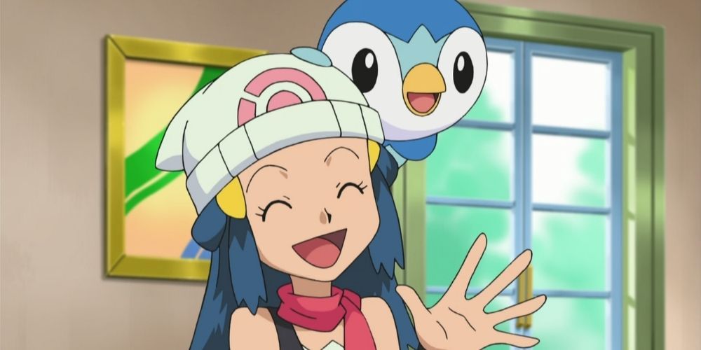 Dawn and her Piplup in the Pokémon anime