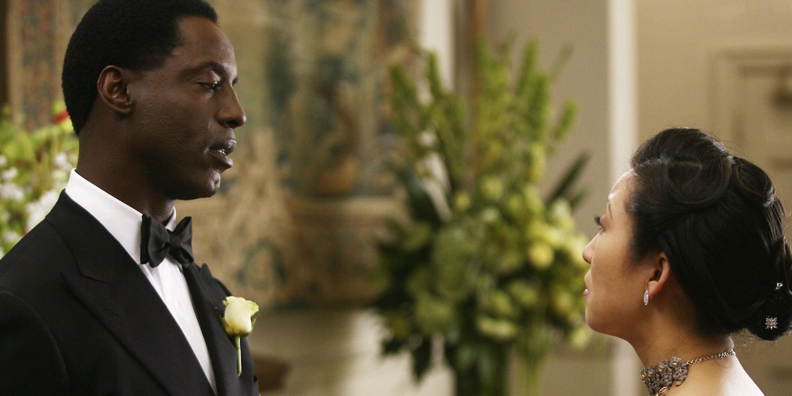 Cristina and Preston look at each other at their wedding in Grey's Anatomy