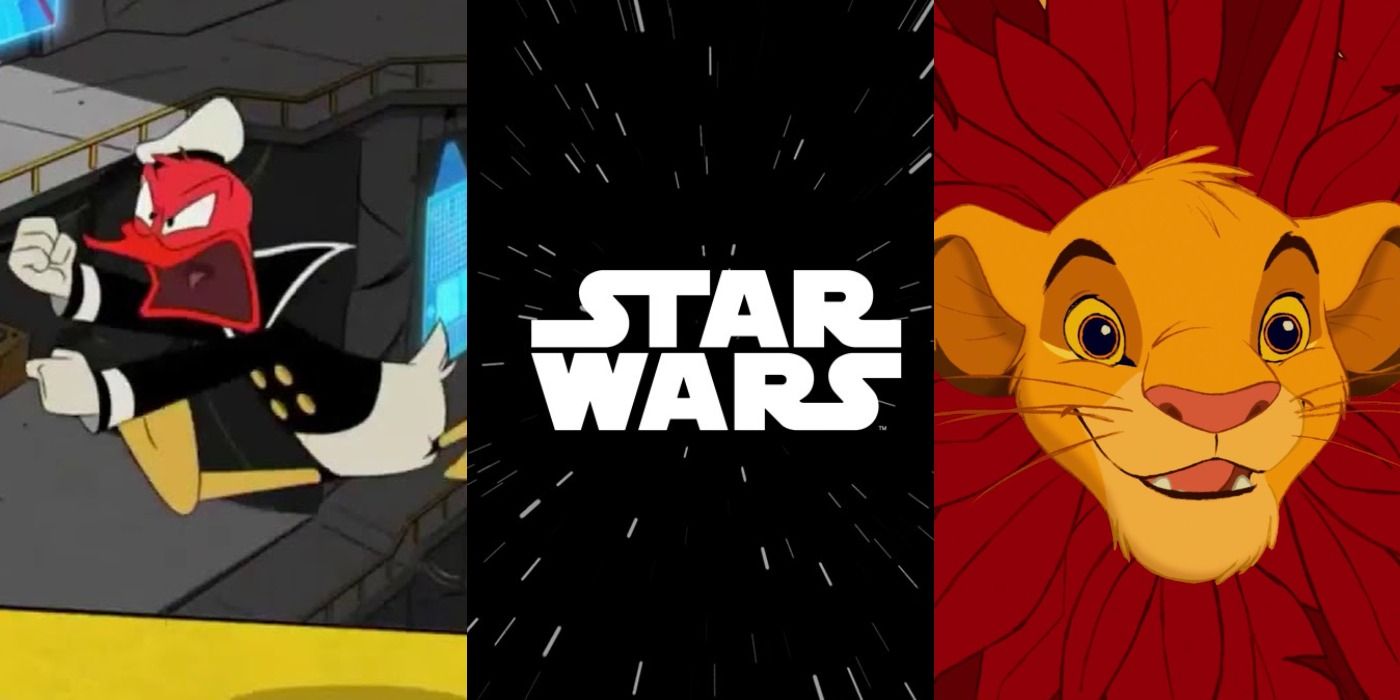 Donald Duck in a rage, Star Wars logo and Simba from The Lion King