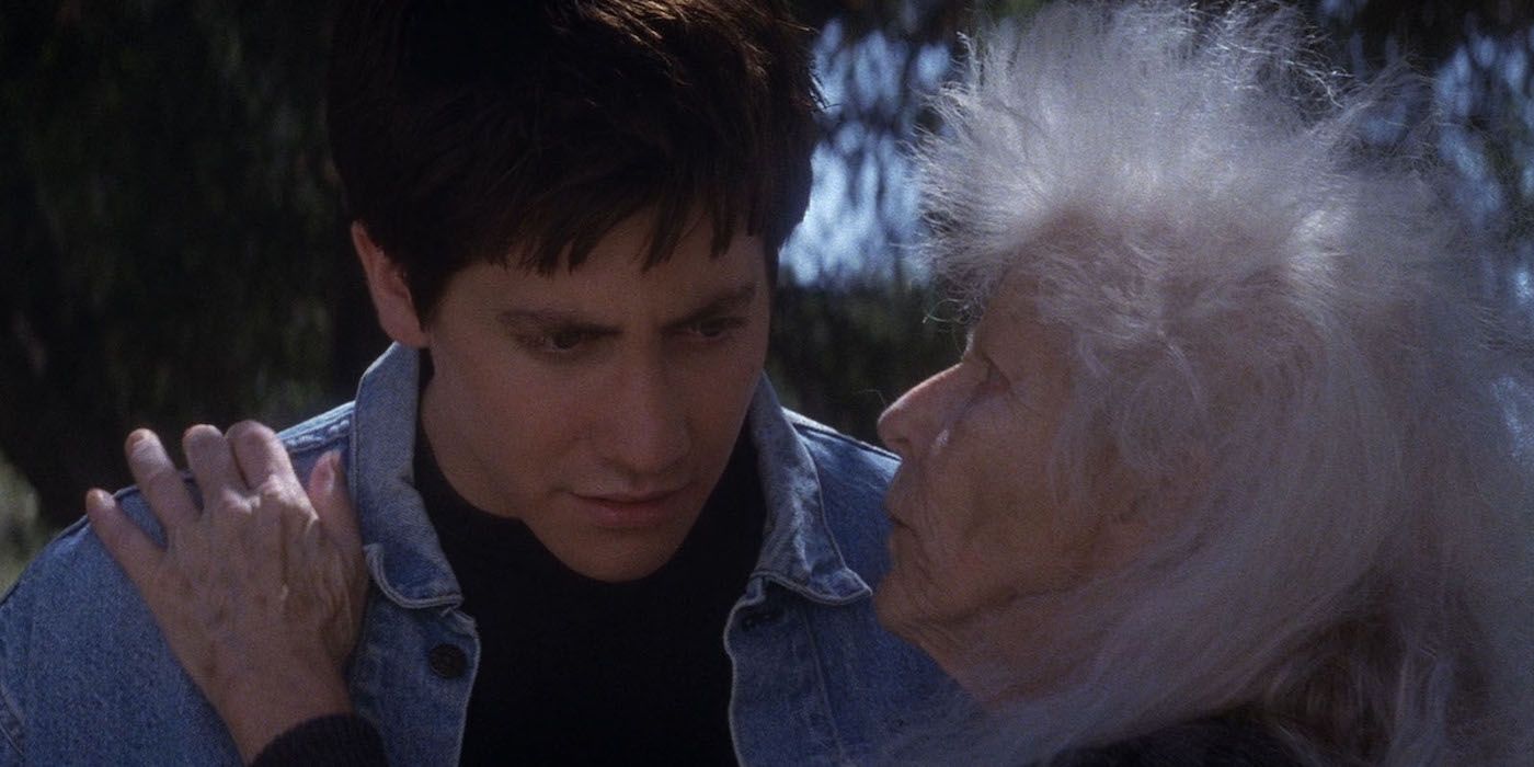 Grandma Death whispering in Donnie's ear in Donnie Darko